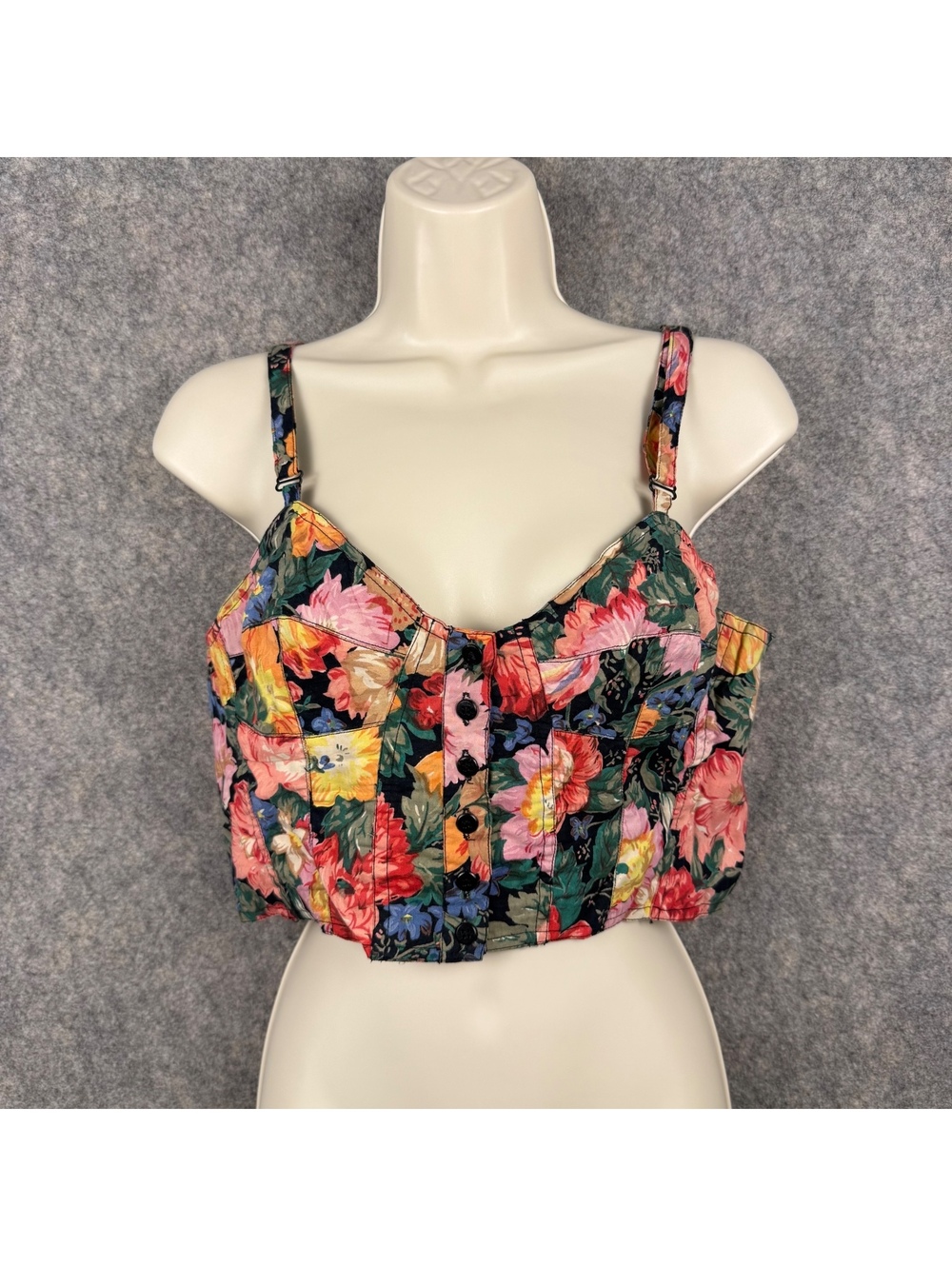 Phool Floral Bustier Crop Top Adjustable Straps Black Pink Blue Women Medium 880